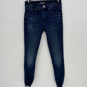 Express Womens Ankle Legging Mid Rise Dark Wash Distressed Jeans Size 0R